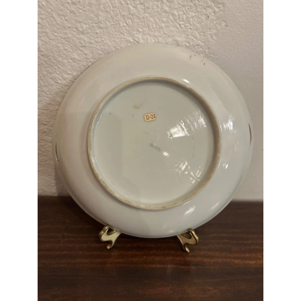 Antique Hand Painted Porcelain Cabinet Plate‎ Violet Floral Gold Trim Handles